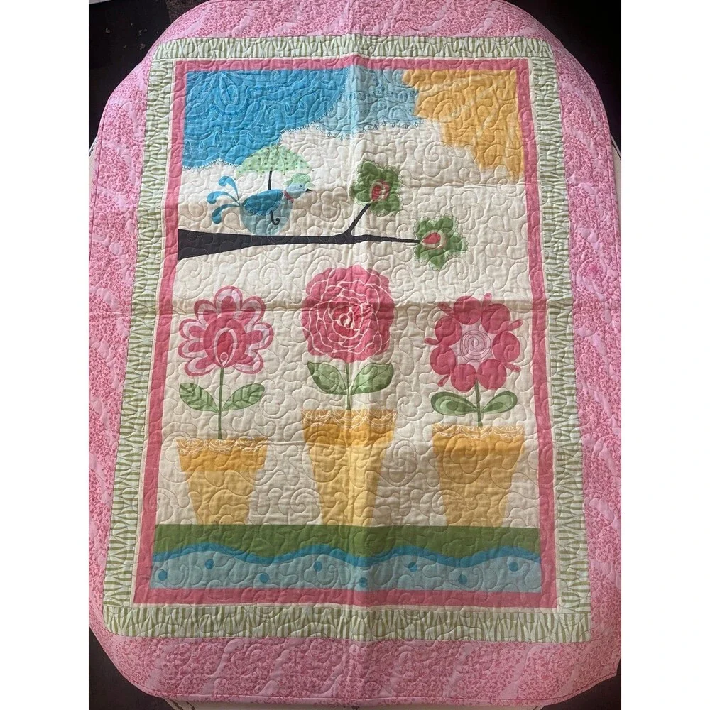 Handmade Baby Crib/Wall Hanging “Chance of Flowers” Quilt